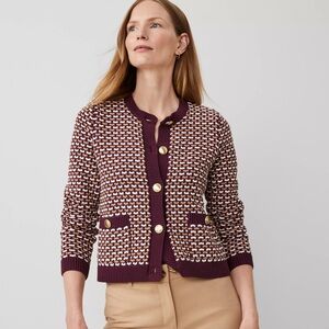 Plum Tweed Stitch Sweater Jacket